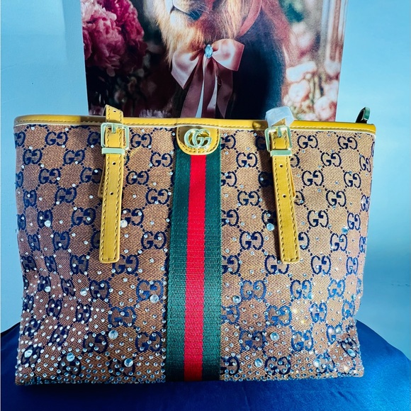 fashion bag Handbags - Fashion Bag  GG Canvas Tote with Yellow Trim and Green-Red Stripe